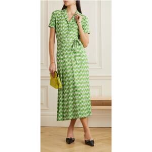 HVN Maria Belted Green Apples Printed Jersey Midi Dress Size 4